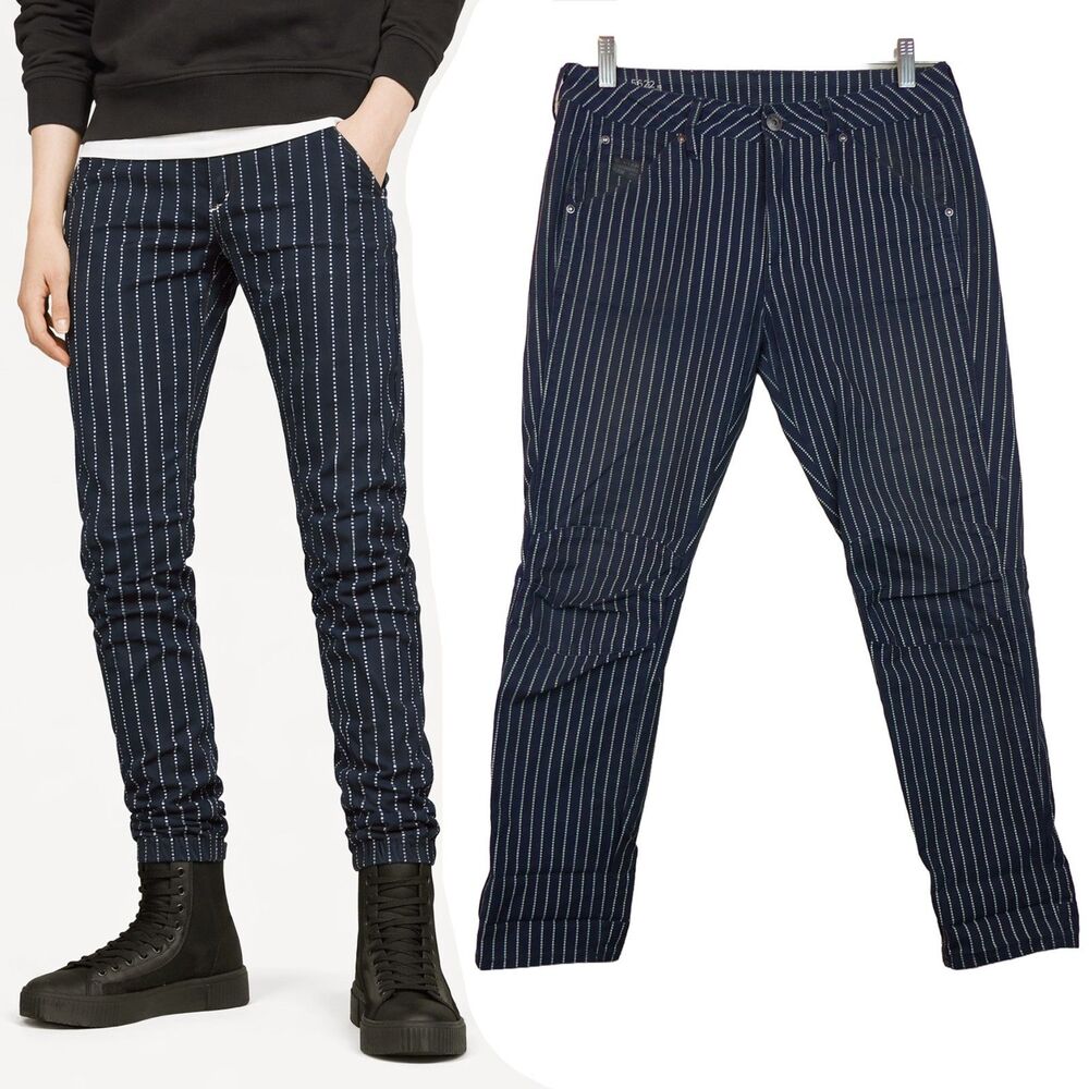G-Star Pharrell Jeans Women 25 (30x25) Blue 5622 3D Boyfriend Dotted Stripe Moto